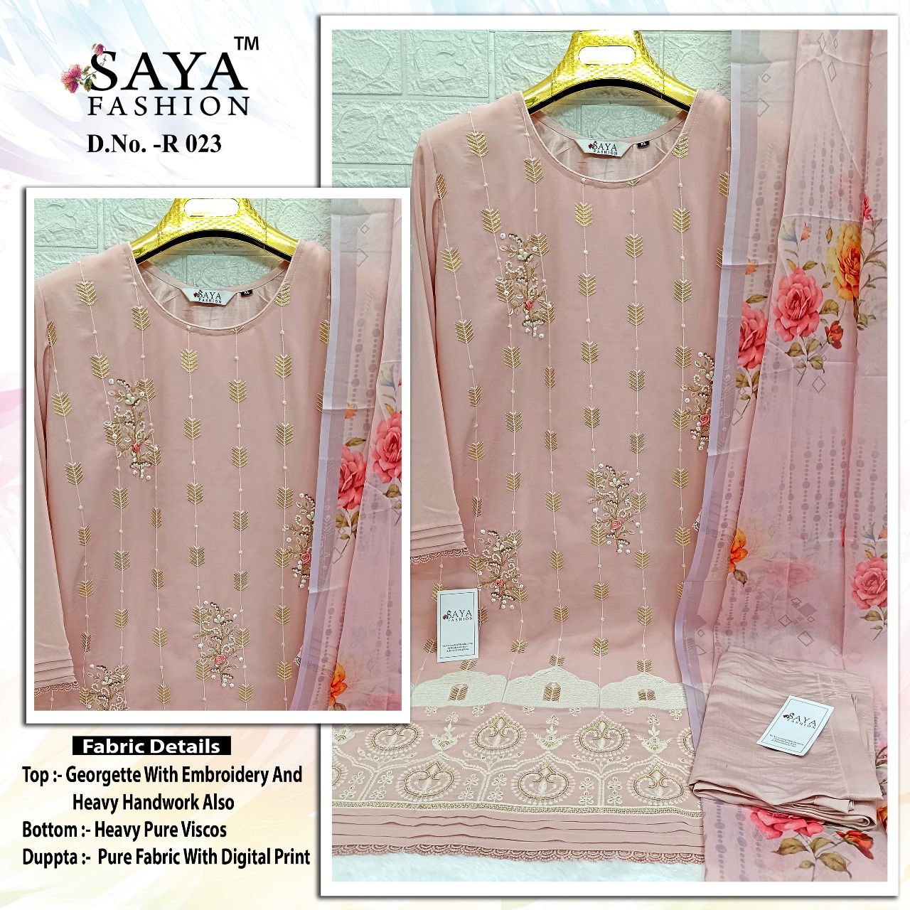 R 023 By Saya Embroidery Georgette Pakistani Readymade Suits Exporters In India
